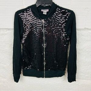 L.A. KITTY black shiny sequins full zip lightweight cotton jacket girls size XL
